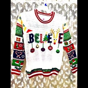 No Boundaries “Believe” Ugly Christmas Sweater